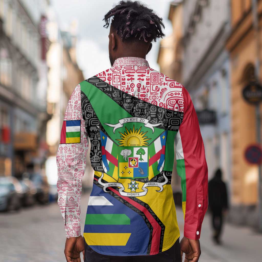 Central African Republic Long Sleeve Button Shirt Multicolor Tribal Design - African Pride