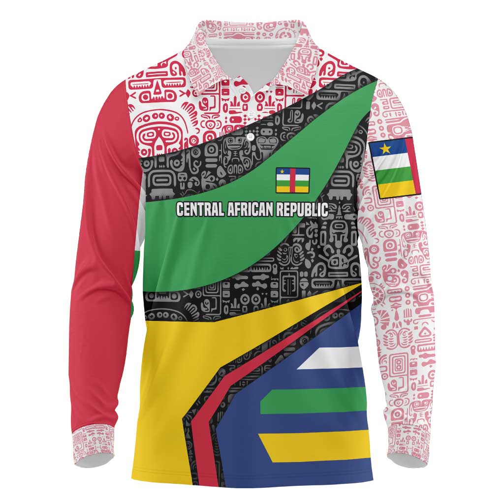 Central African Republic Long Sleeve Polo Shirt Multicolor Tribal Design - African Pride