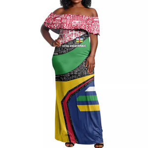 Central African Republic Off Shoulder Maxi Dress Multicolor Tribal Design - African Pride