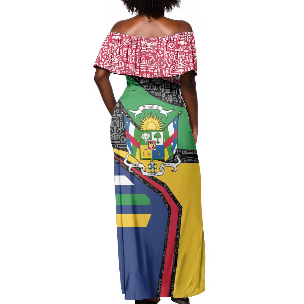 Central African Republic Off Shoulder Maxi Dress Multicolor Tribal Design - African Pride