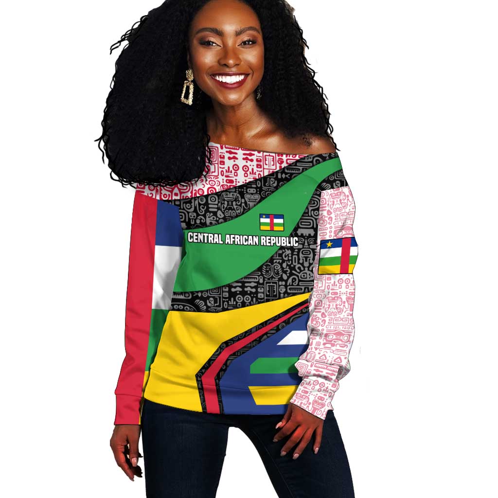Central African Republic Off Shoulder Sweater Multicolor Tribal Design - African Pride