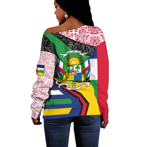 Central African Republic Off Shoulder Sweater Multicolor Tribal Design - African Pride