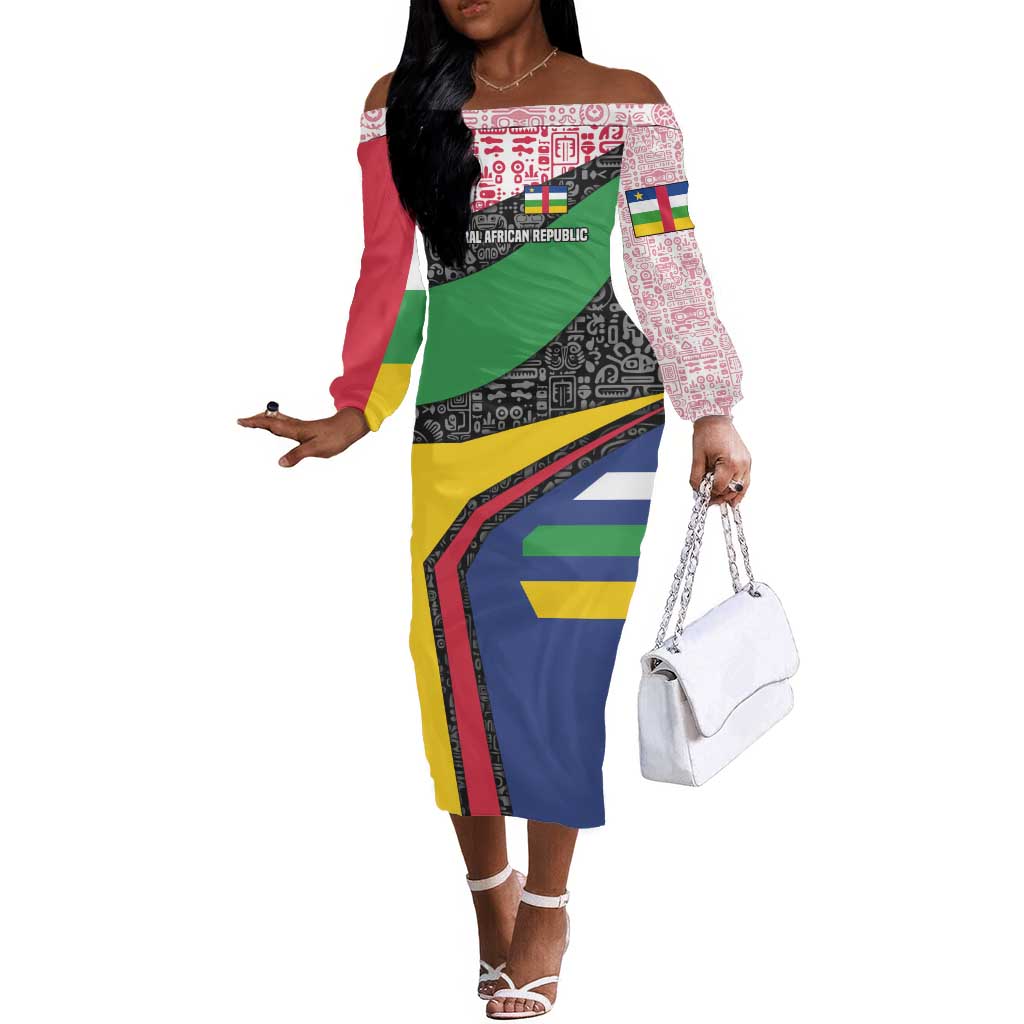 Central African Republic Off The Shoulder Long Sleeve Dress Multicolor Tribal Design - African Pride