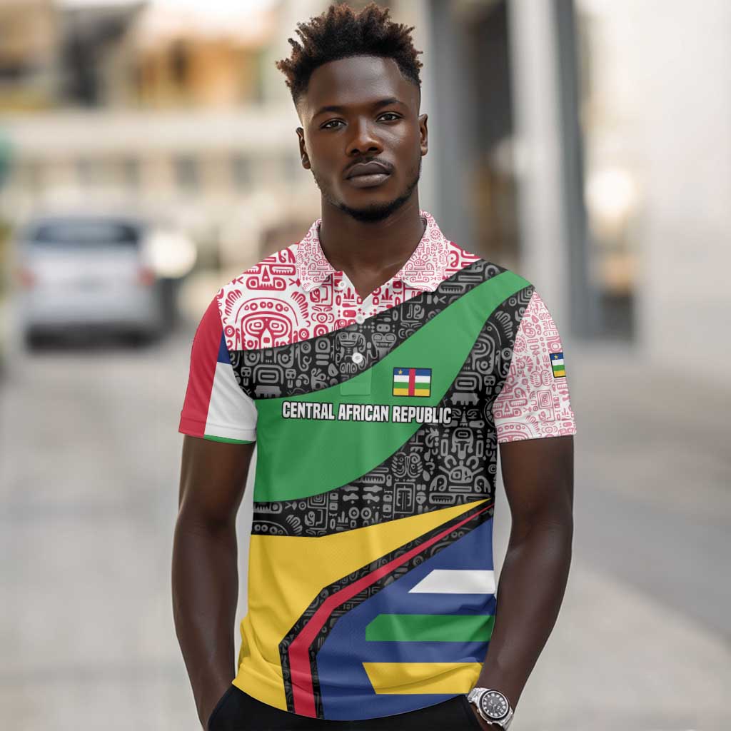 Central African Republic Polo Shirt Multicolor Tribal Design - African Pride