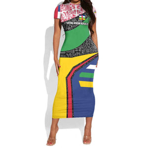 Central African Republic Short Sleeve Bodycon Dress Multicolor Tribal Design - African Pride