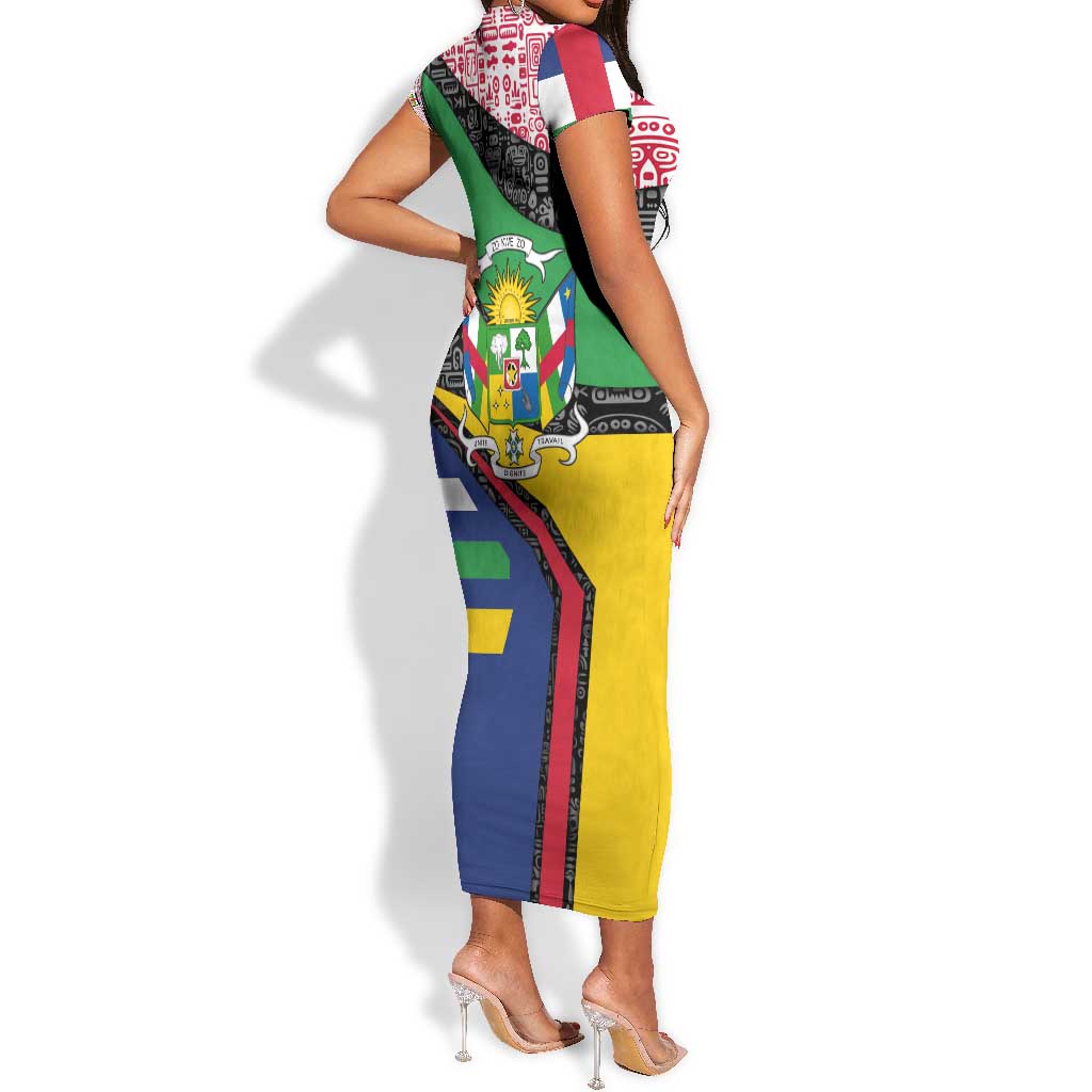 Central African Republic Short Sleeve Bodycon Dress Multicolor Tribal Design - African Pride