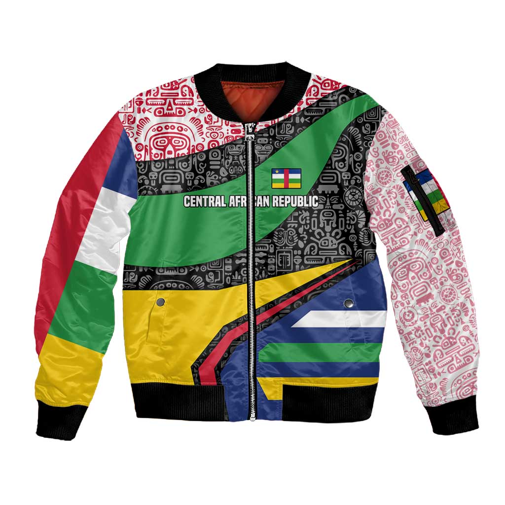 Central African Republic Sleeve Zip Bomber Jacket Multicolor Tribal Design - African Pride