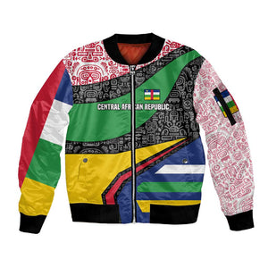 Central African Republic Sleeve Zip Bomber Jacket Multicolor Tribal Design - African Pride