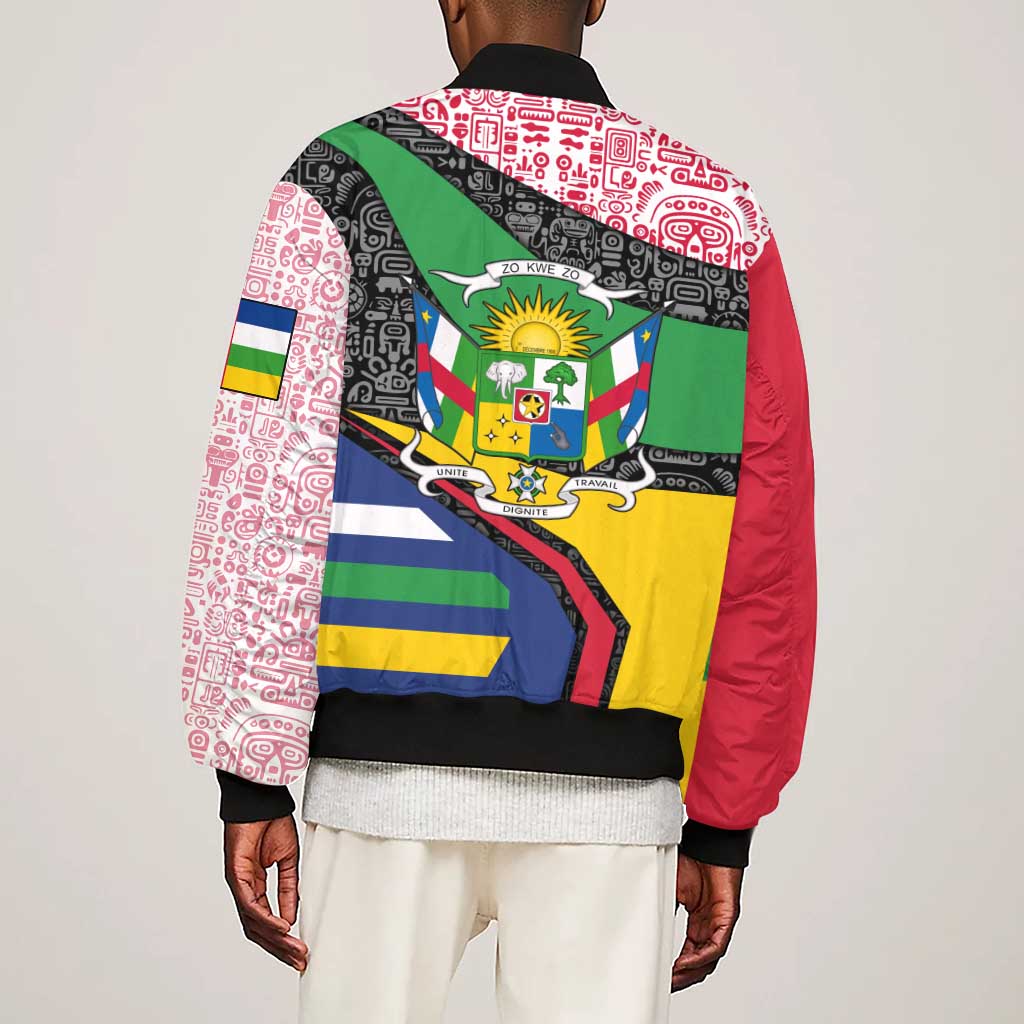 Central African Republic Sleeve Zip Bomber Jacket Multicolor Tribal Design - African Pride