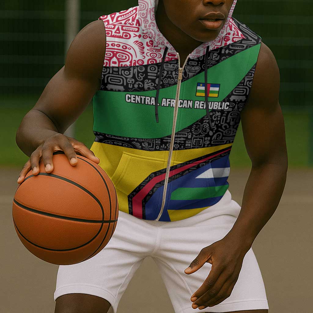 Central African Republic Sleeveless Zip Hoodie Multicolor Tribal Design - African Pride