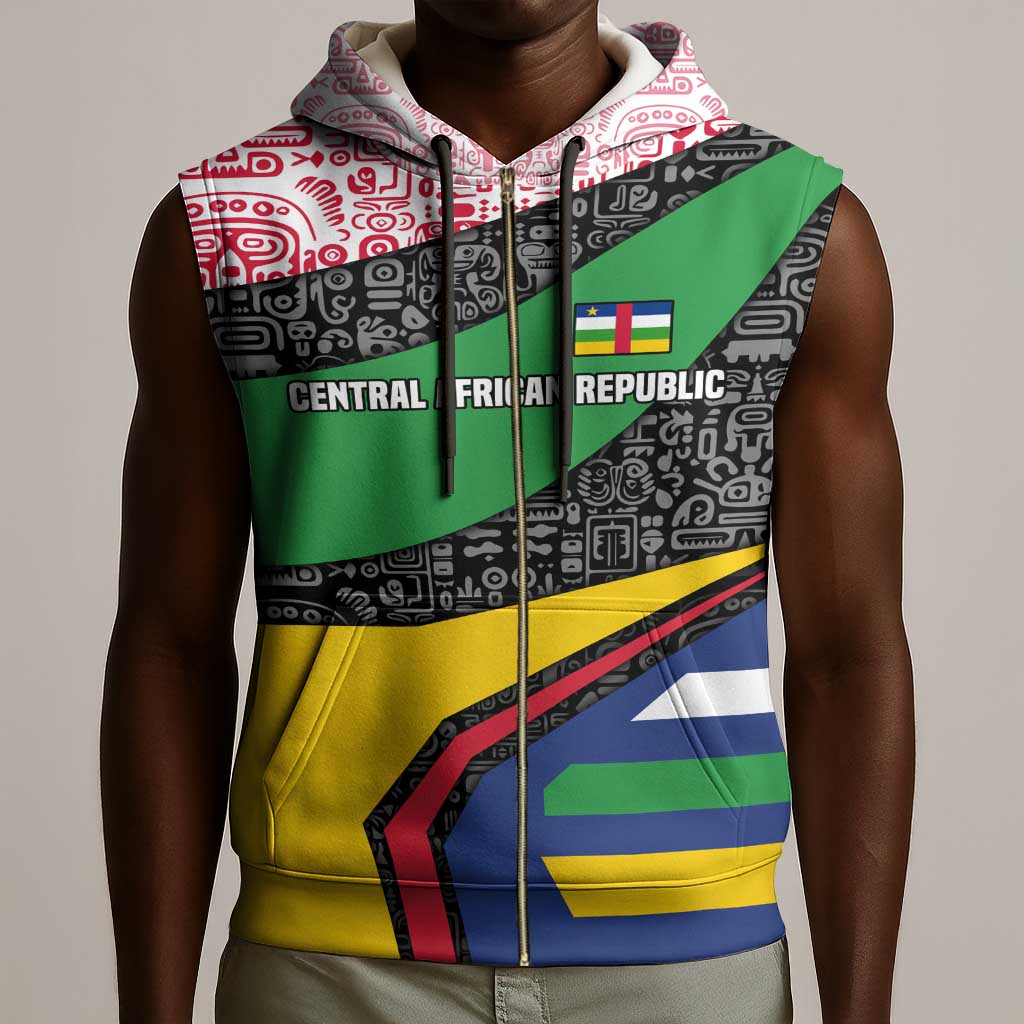 Central African Republic Sleeveless Zip Hoodie Multicolor Tribal Design - African Pride