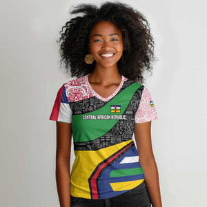 Central African Republic Women V-Neck T-Shirt Multicolor Tribal Design - African Pride
