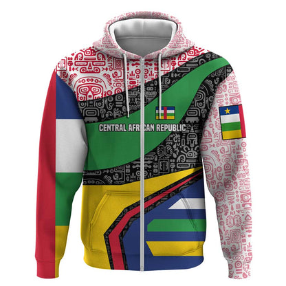 Central African Republic Zip Hoodie Multicolor Tribal Design - African Pride