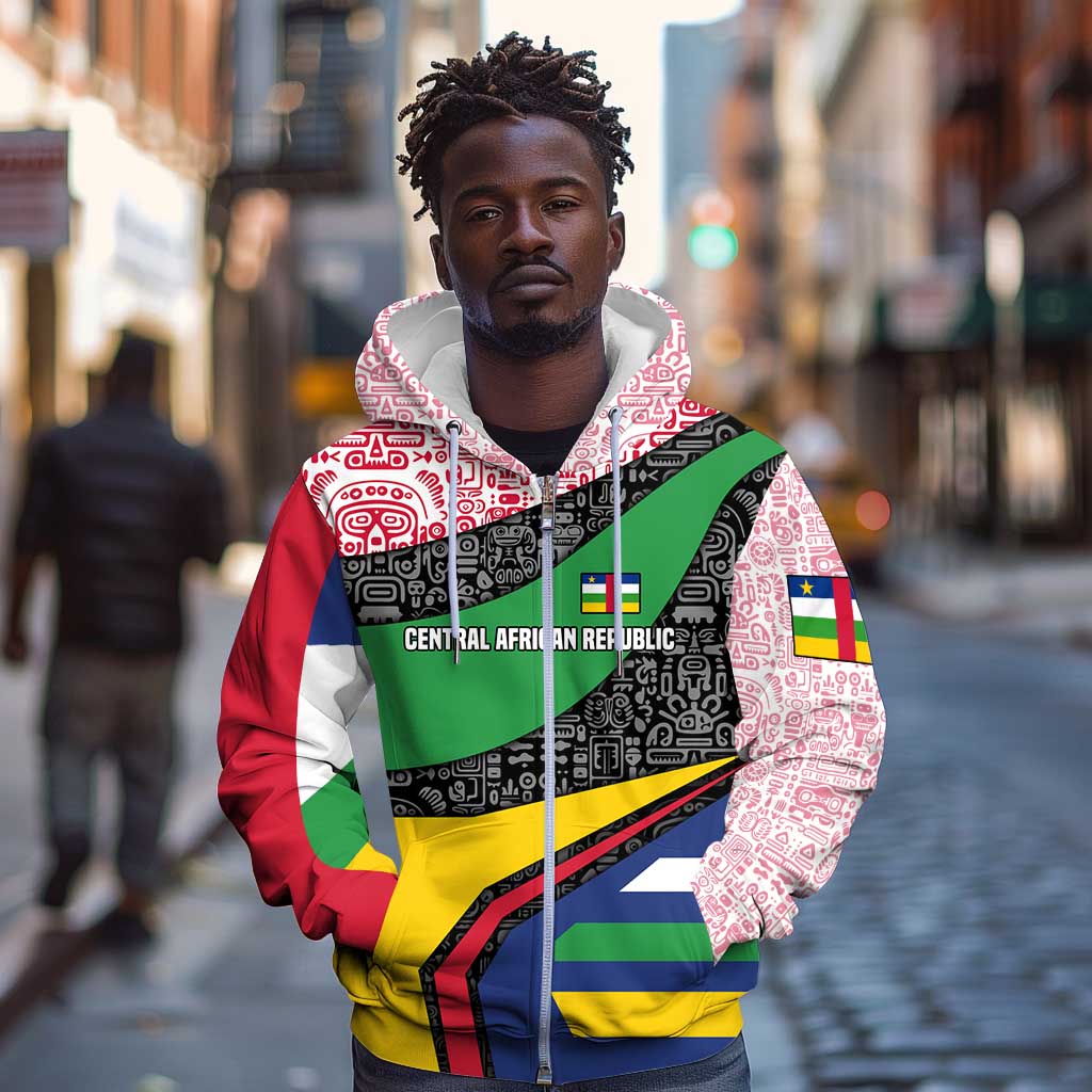 Central African Republic Zip Hoodie Multicolor Tribal Design - African Pride