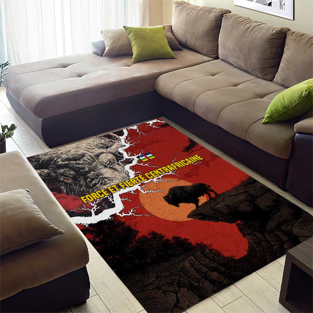 Central African Republic Area Rug Red Black Nature Design and Buffalo - African Pride