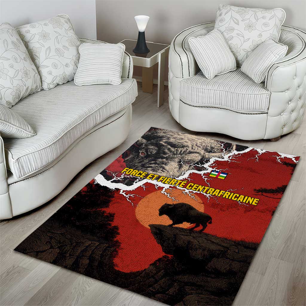 Central African Republic Area Rug Red Black Nature Design and Buffalo - African Pride