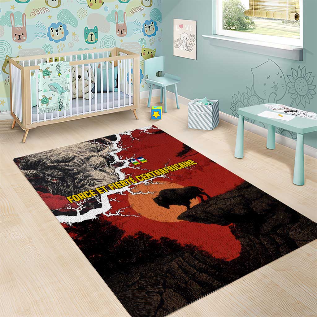 Central African Republic Area Rug Red Black Nature Design and Buffalo - African Pride