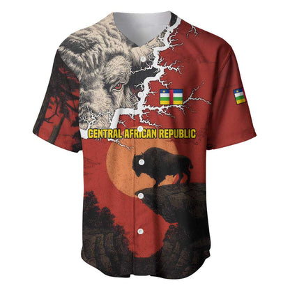Central African Republic Baseball Jersey Red Black Nature Design and Buffalo - African Pride