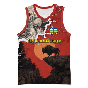 Central African Republic Basketball Jersey Red Black Nature Design and Buffalo - African Pride
