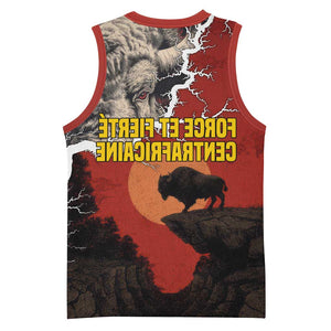 Central African Republic Basketball Jersey Red Black Nature Design and Buffalo - African Pride