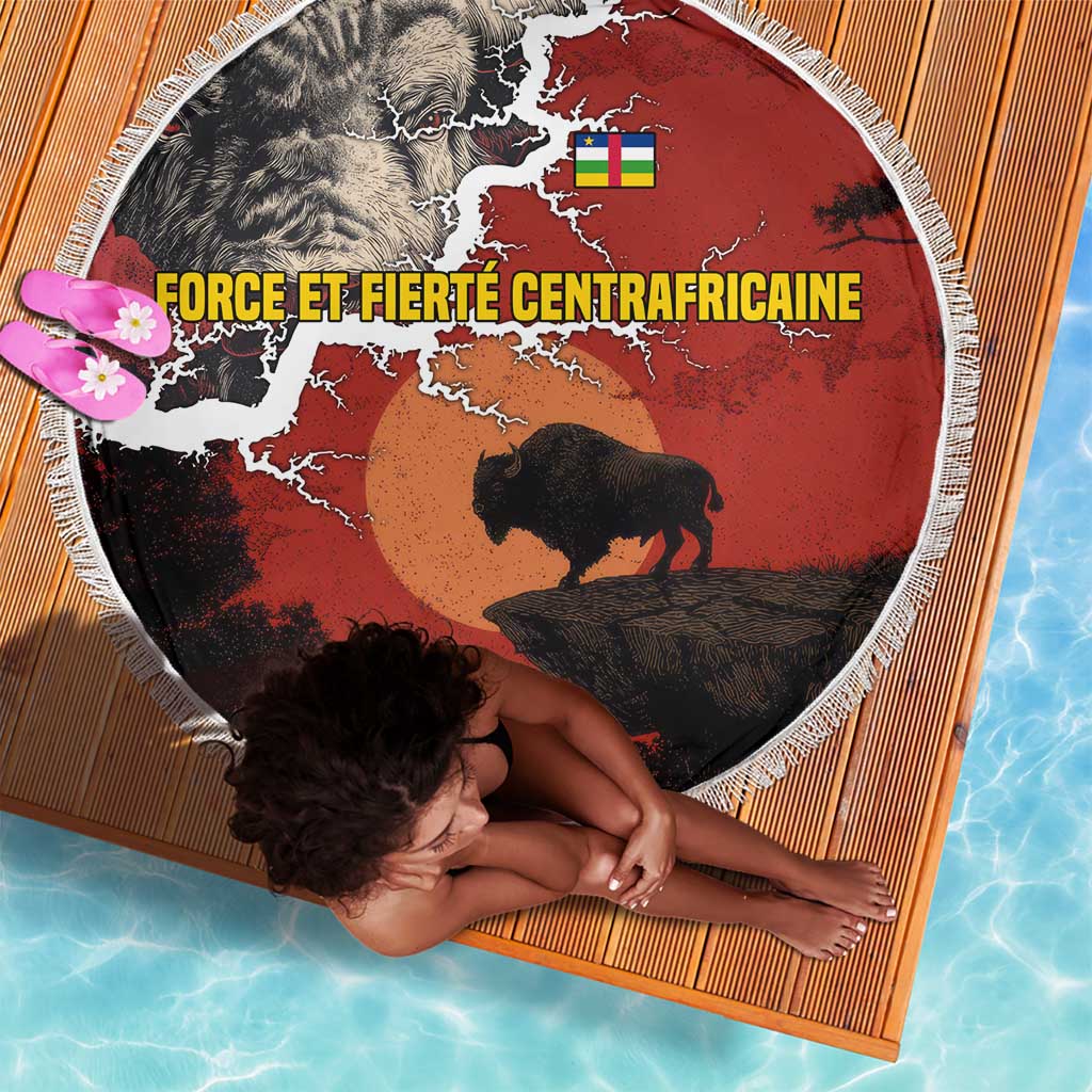 Central African Republic Beach Blanket Red Black Nature Design and Buffalo - African Pride