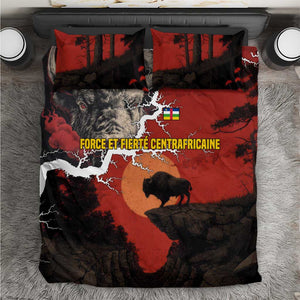 Central African Republic Bedding Set Red Black Nature Design and Buffalo - African Pride
