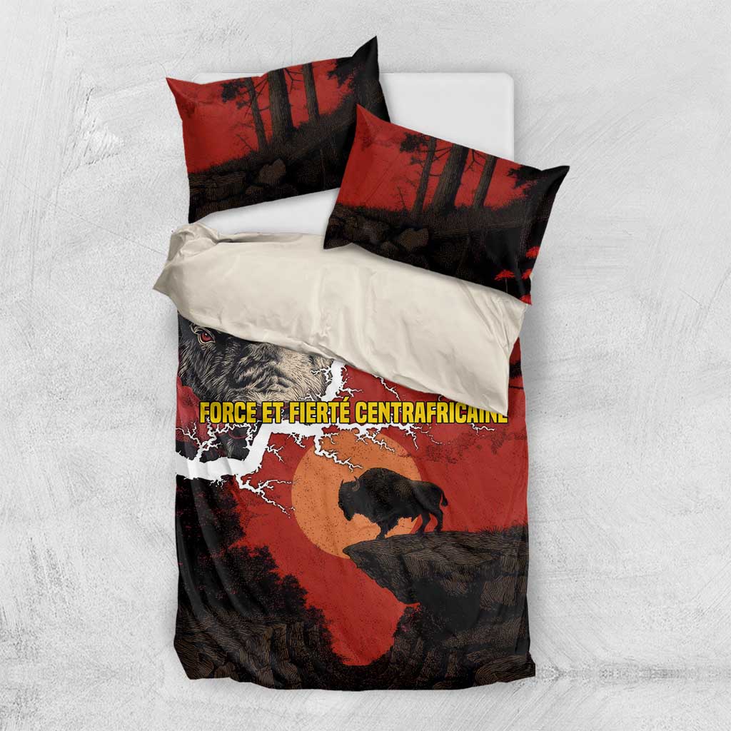 Central African Republic Bedding Set Red Black Nature Design and Buffalo - African Pride