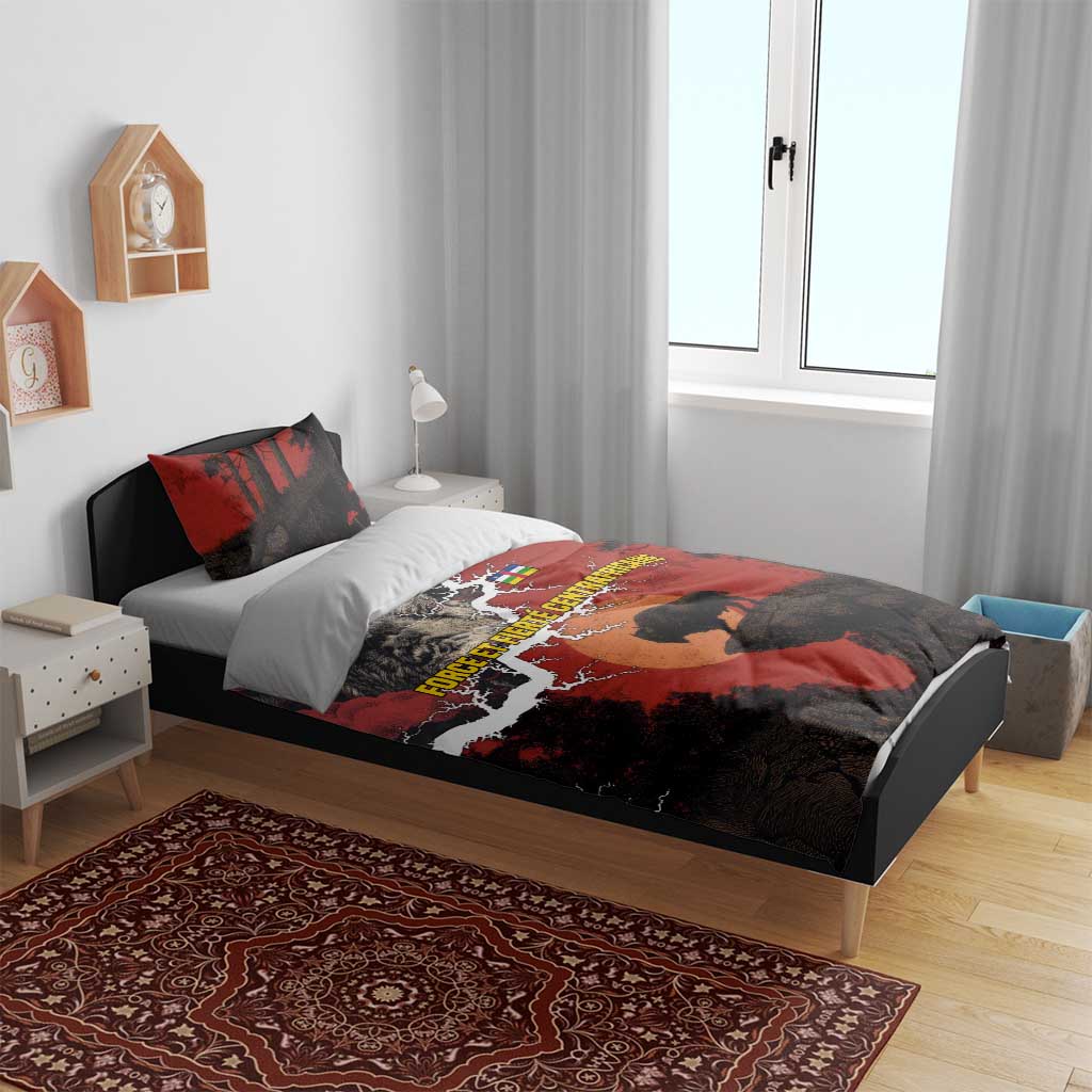 Central African Republic Bedding Set Red Black Nature Design and Buffalo - African Pride