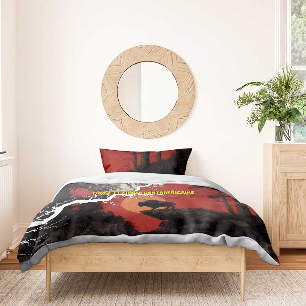 Central African Republic Bedding Set Red Black Nature Design and Buffalo - African Pride