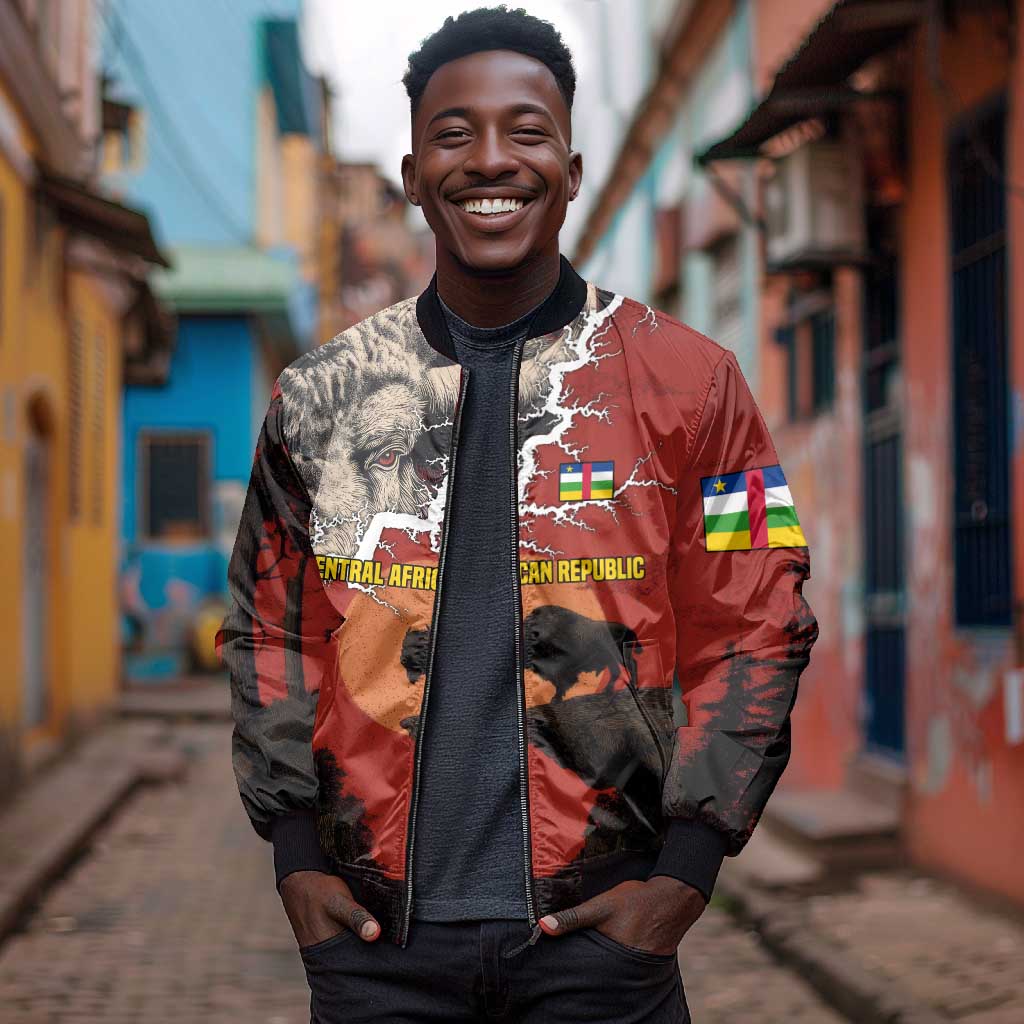Central African Republic Bomber Jacket Red Black Nature Design and Buffalo - African Pride