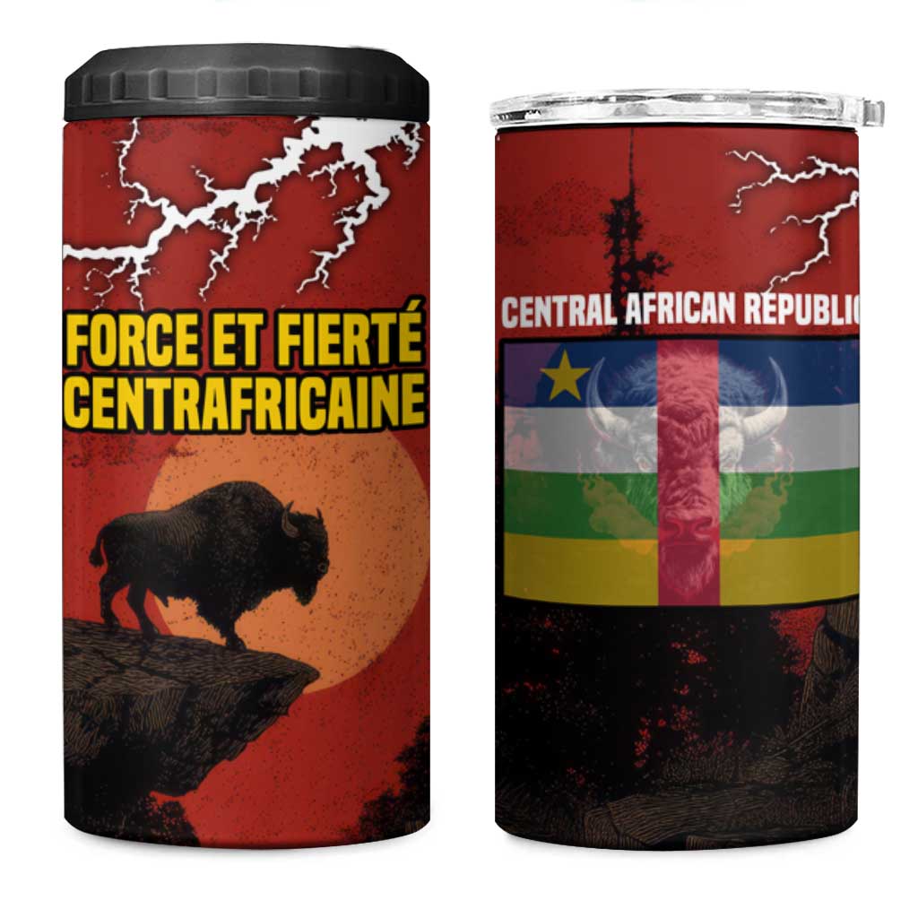 Central African Republic 4 in 1 Can Cooler Tumbler Red Black Nature Design and Buffalo - African Pride