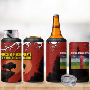 Central African Republic 4 in 1 Can Cooler Tumbler Red Black Nature Design and Buffalo - African Pride