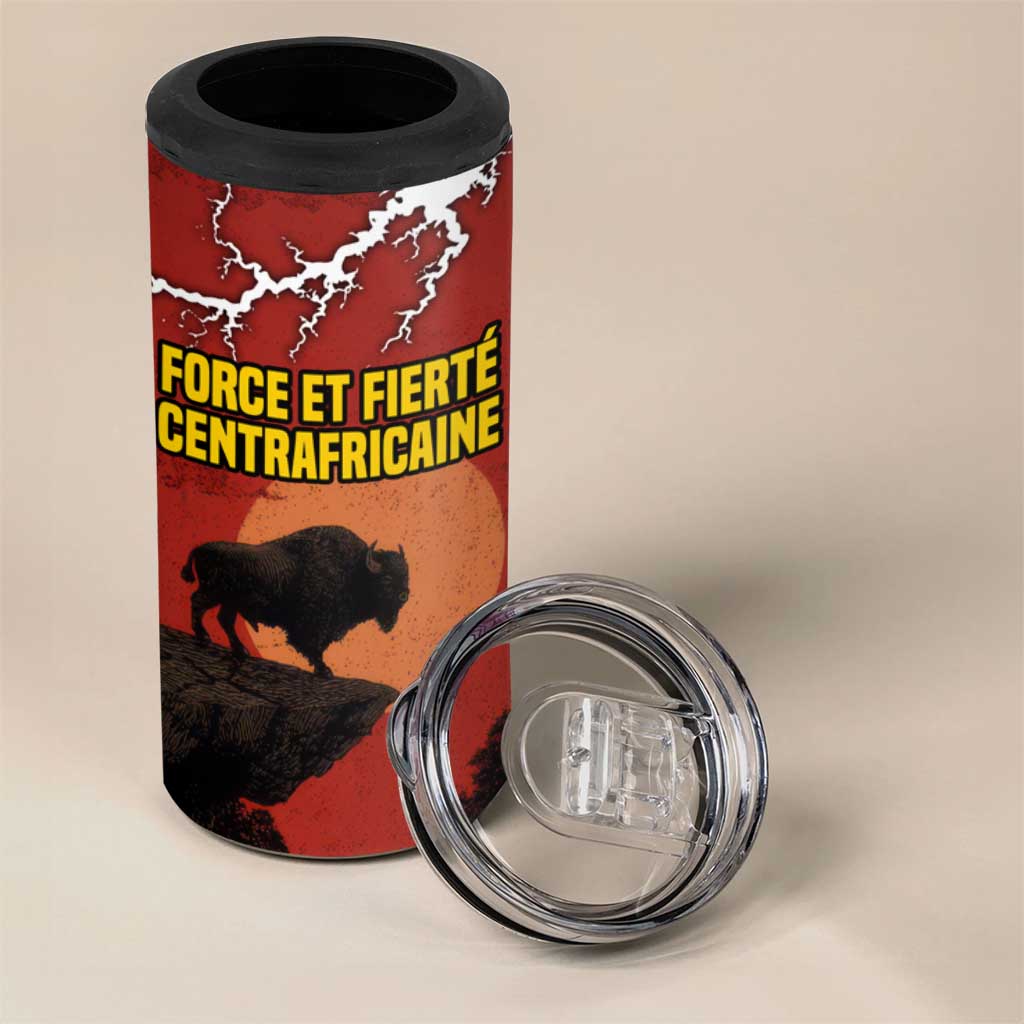 Central African Republic 4 in 1 Can Cooler Tumbler Red Black Nature Design and Buffalo - African Pride