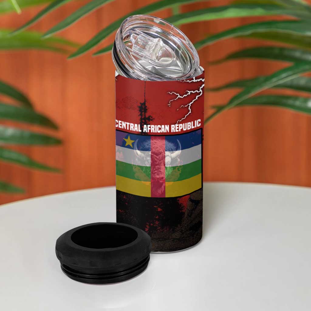 Central African Republic 4 in 1 Can Cooler Tumbler Red Black Nature Design and Buffalo - African Pride