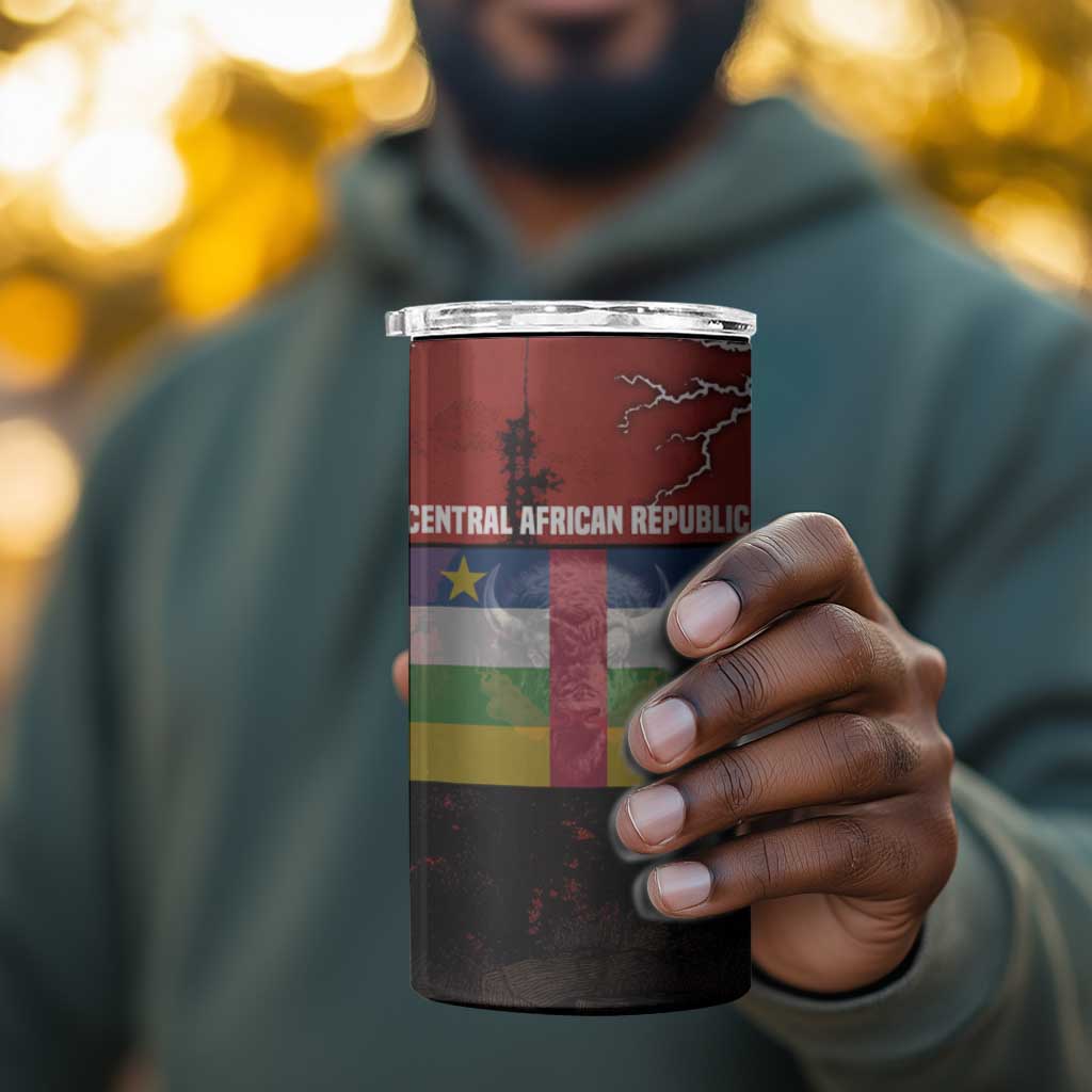 Central African Republic 4 in 1 Can Cooler Tumbler Red Black Nature Design and Buffalo - African Pride