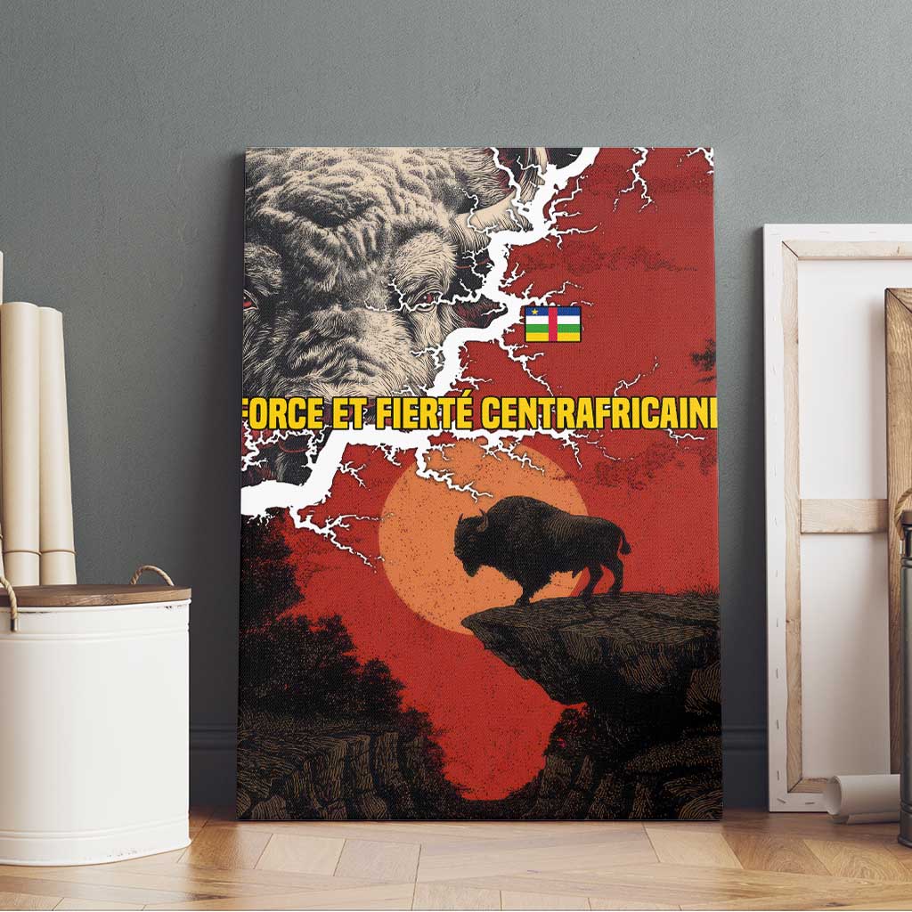 Central African Republic Canvas Wall Art Red Black Nature Design and Buffalo - African Pride