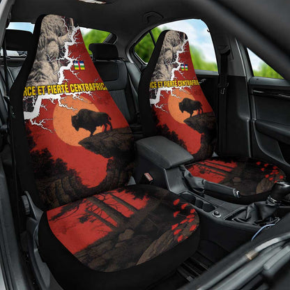 Central African Republic Car Seat Cover Red Black Nature Design and Buffalo - African Pride