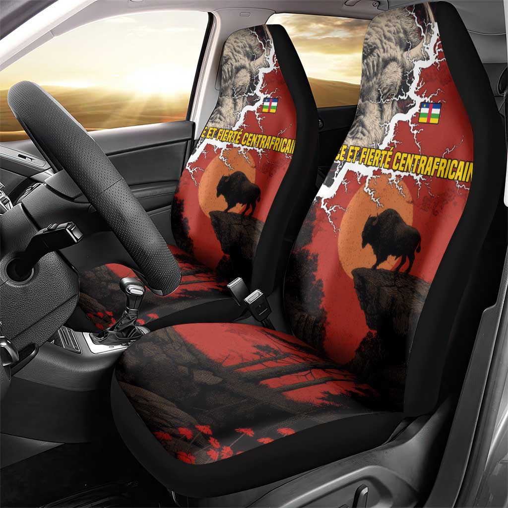Central African Republic Car Seat Cover Red Black Nature Design and Buffalo - African Pride