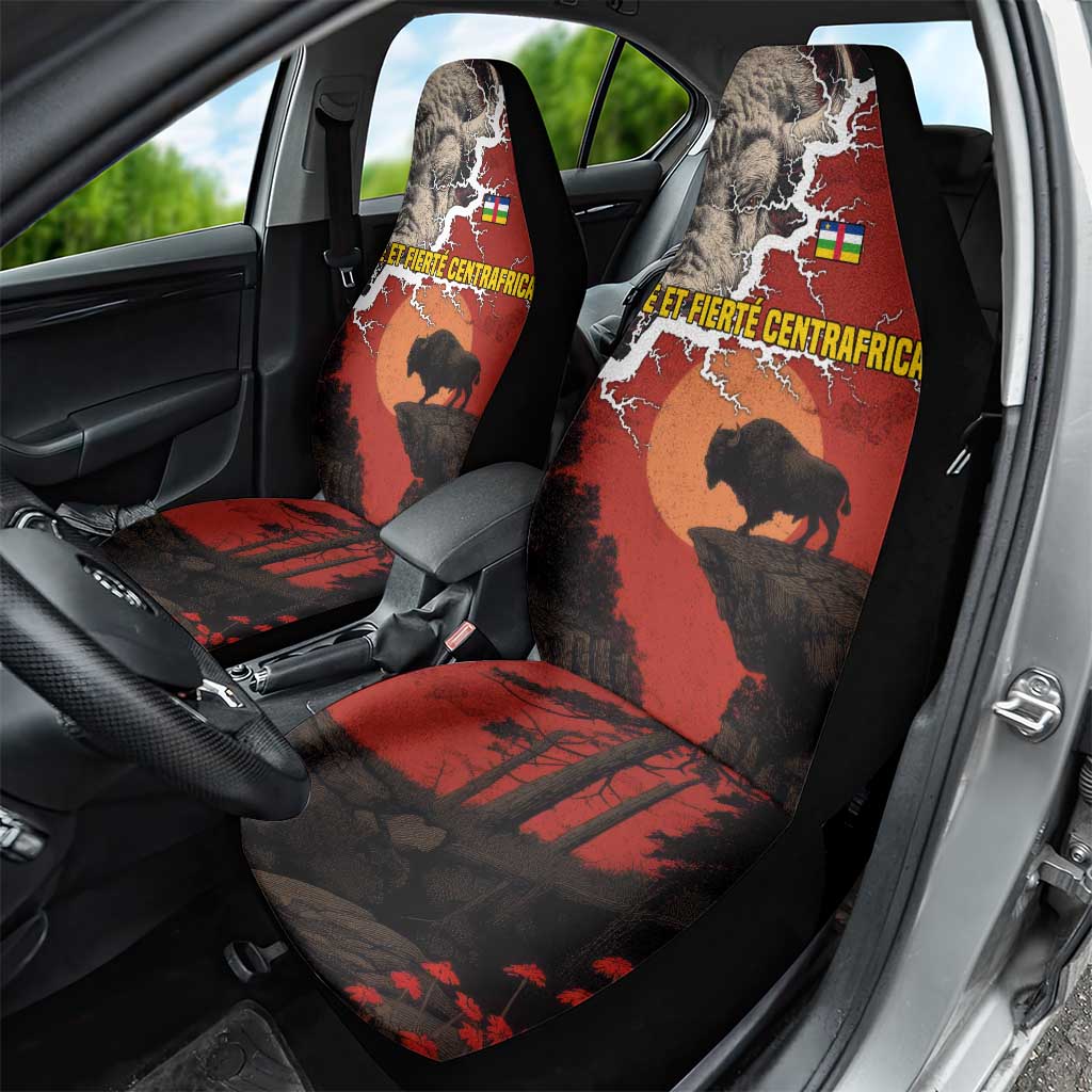 Central African Republic Car Seat Cover Red Black Nature Design and Buffalo - African Pride