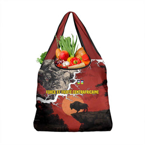 Central African Republic Grocery Bag Red Black Nature Design and Buffalo - African Pride