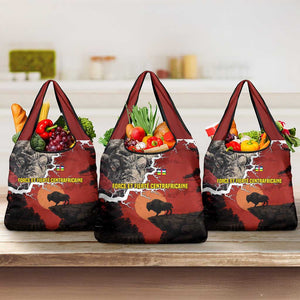 Central African Republic Grocery Bag Red Black Nature Design and Buffalo - African Pride