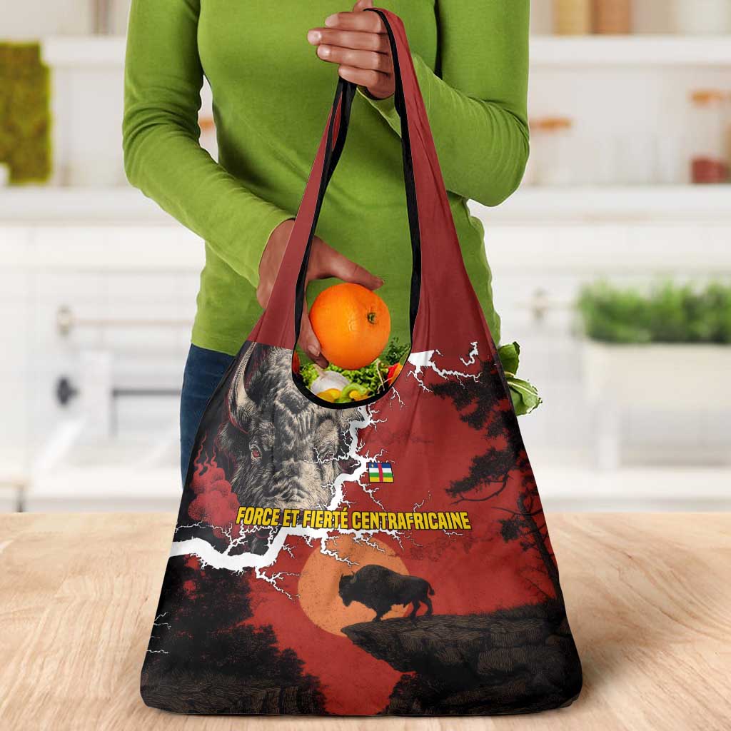 Central African Republic Grocery Bag Red Black Nature Design and Buffalo - African Pride