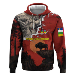 Central African Republic Hoodie Red Black Nature Design and Buffalo - African Pride