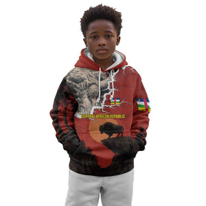 Central African Republic Kid Hoodie Red Black Nature Design and Buffalo - African Pride