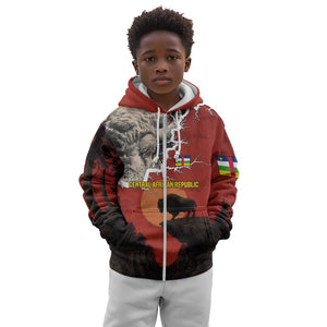 Central African Republic Kid Hoodie Red Black Nature Design and Buffalo - African Pride