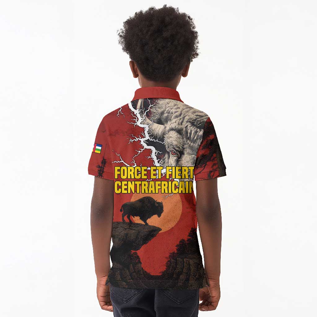 Central African Republic Kid Polo Shirt Red Black Nature Design and Buffalo - African Pride