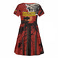 Central African Republic Kid Short Sleeve Dress Red Black Nature Design and Buffalo - African Pride