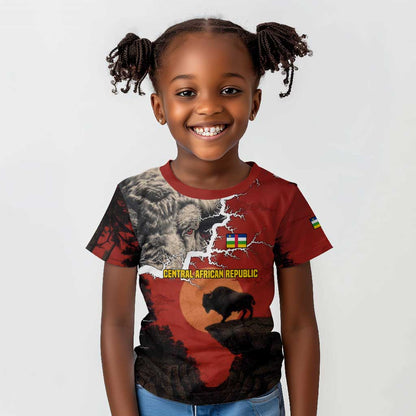 Central African Republic Kid T shirt Red Black Nature Design and Buffalo - African Pride
