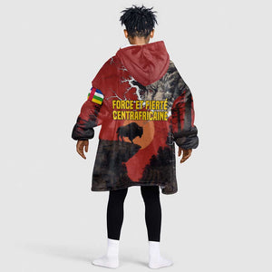 Central African Republic Kid Wearable Blanket Hoodie Red Black Nature Design and Buffalo - African Pride