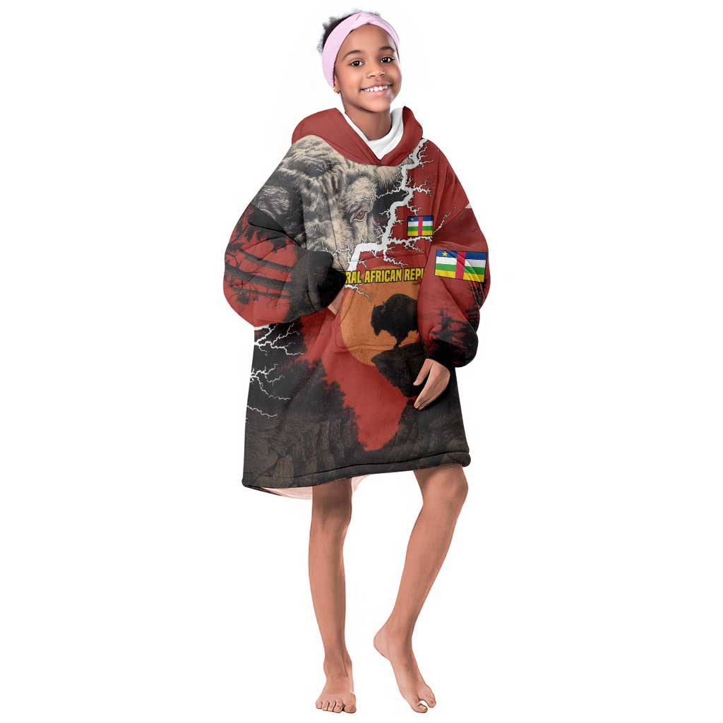 Central African Republic Kid Wearable Blanket Hoodie Red Black Nature Design and Buffalo - African Pride